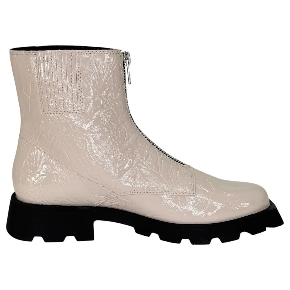 Katy Perry Collections Cream Patent Leather Ankle Boots with Black Lug Sole